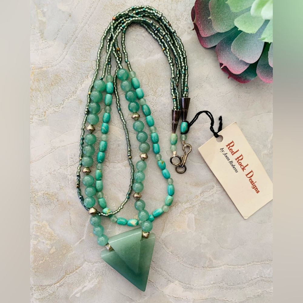Aventurine Turquoise and Sterling Silver Beaded Artisan Necklace - Picture 6 of 6